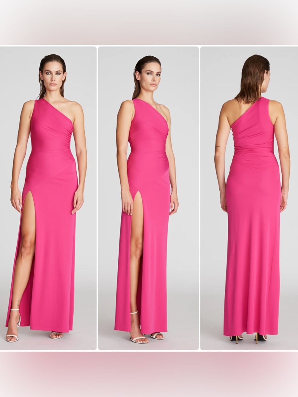 HALSTON Malia Matte Jersey Berry One-Shoulder High Slit Gown Maxi Dress NWT $595
